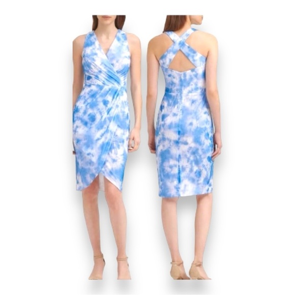 SIZE 4 GUESS SLEEVELESS DRESS BLUE WHITE CLOUD LOOK SHIMMER EVENT WEDDING - Picture 1 of 14